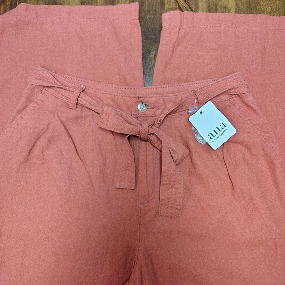 A.N.A Pants Womens Sz 6 "Baked Clay" Linen Blend Wide-Leg Comfort Beach Coastal - Picture 5 of 11